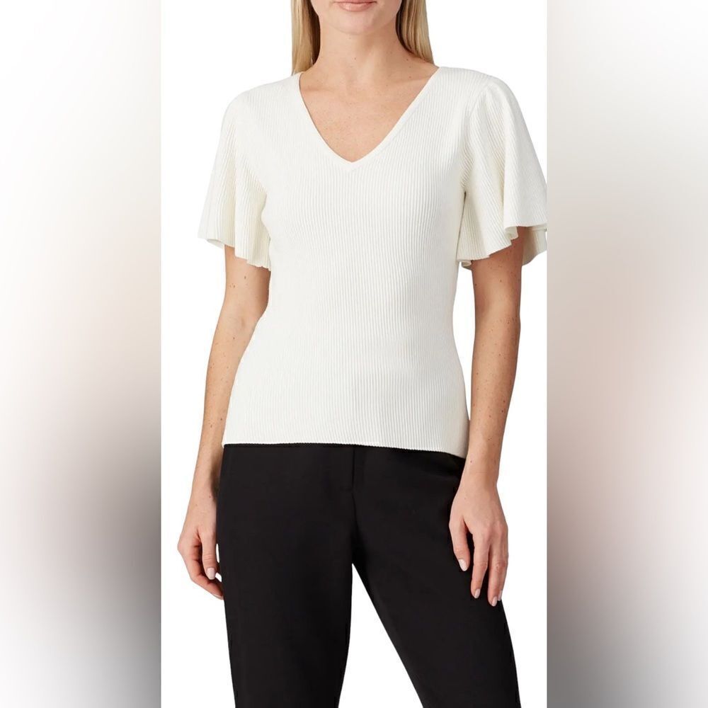 Milly White Flutter Sleeve Top Size Medium